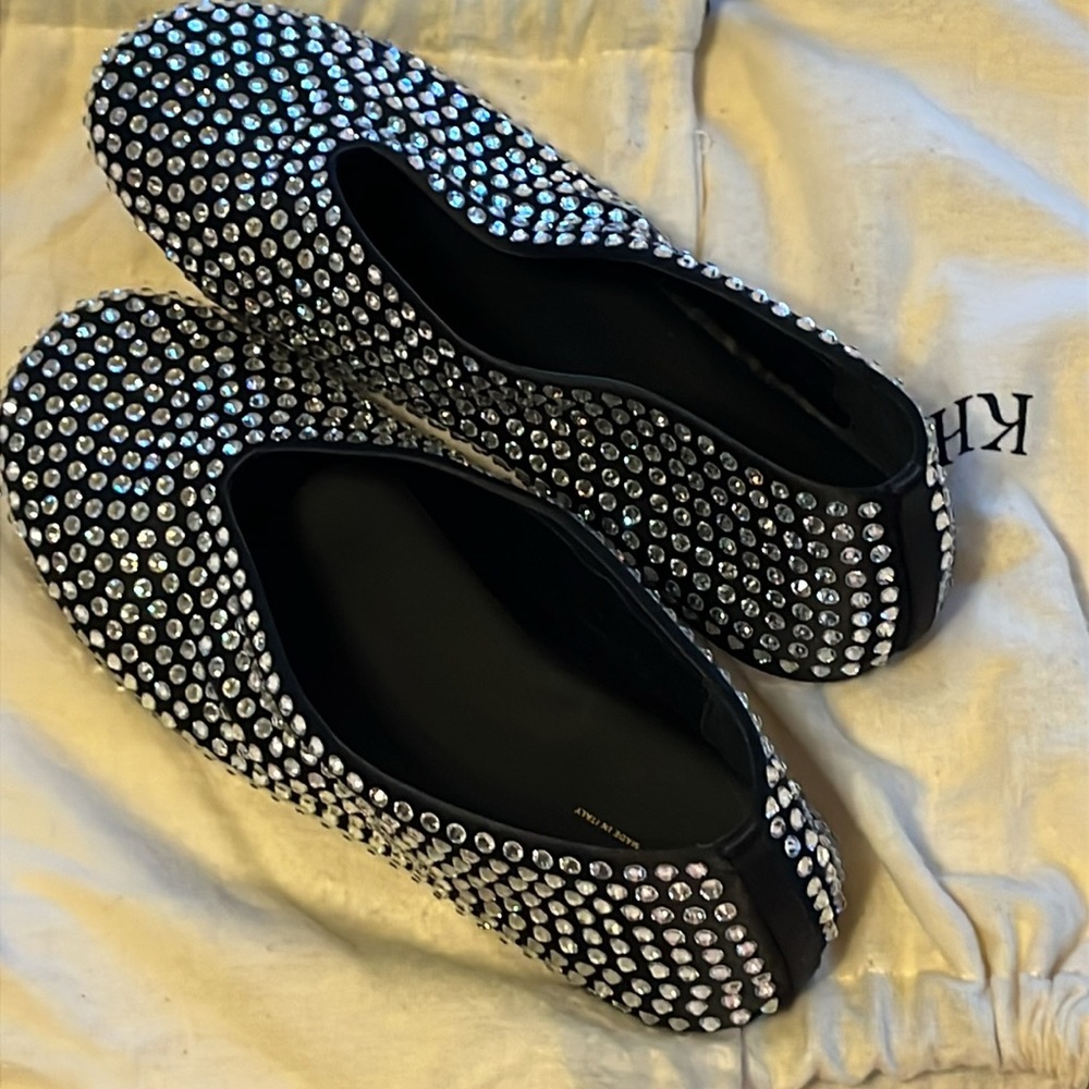 SOLD KHAITE Marcy Swovarski Crystal satin ballet flats - Picture 1 of 9